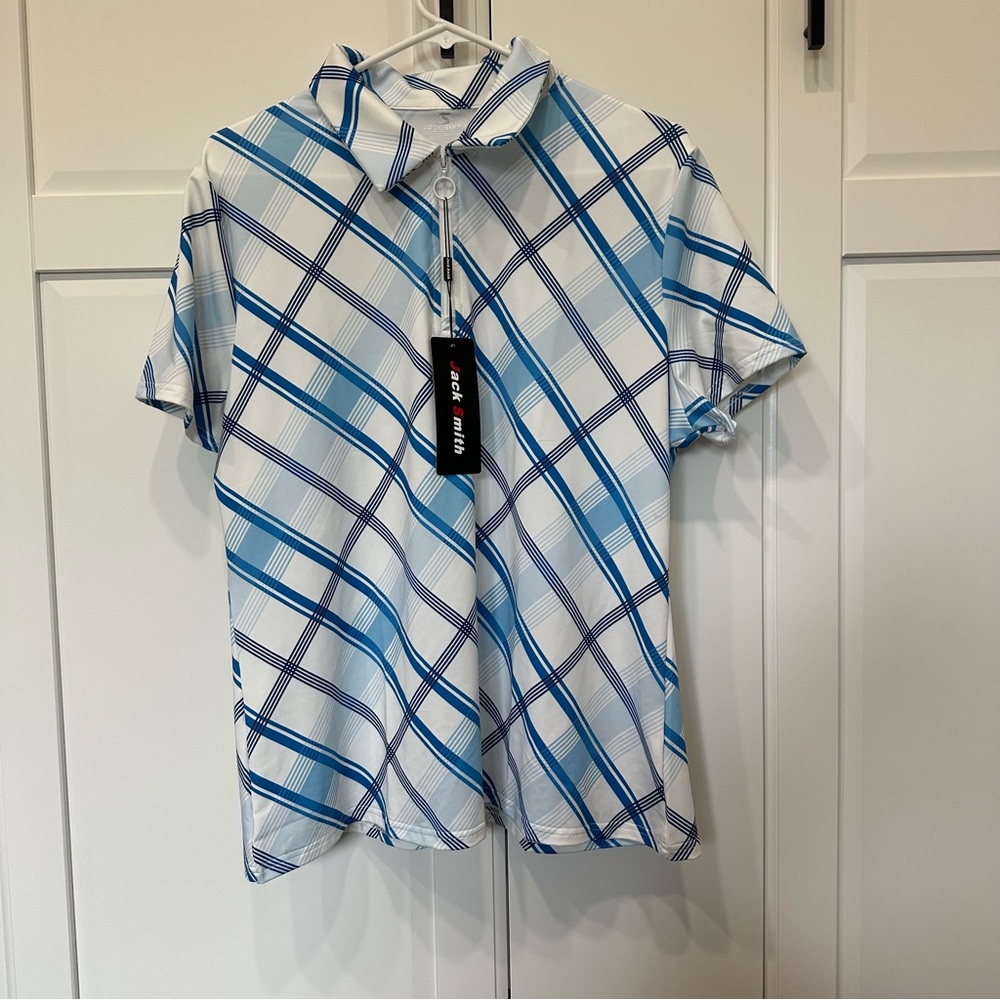 NWT Jack Smith Women’s 2XL Blue and White  Short Sleeve Shirt,golf,pickleball